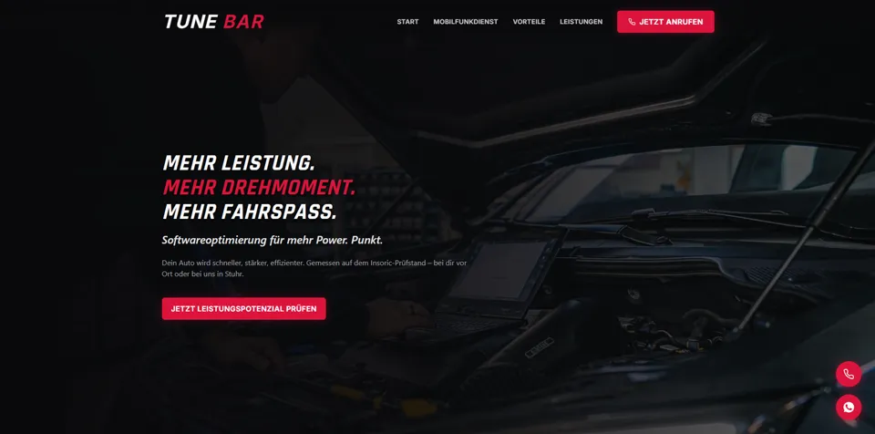 Webseite von TuneBar, umgesetzt von Startpilot Marketing